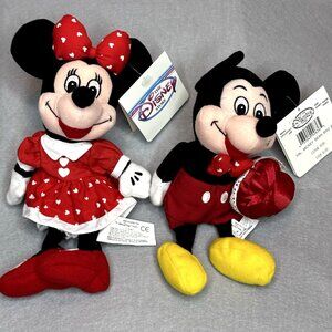 Valentine Mickey Minnie Mouse Disney Store Bean Bag Plush 8" Stuffed Set of 2